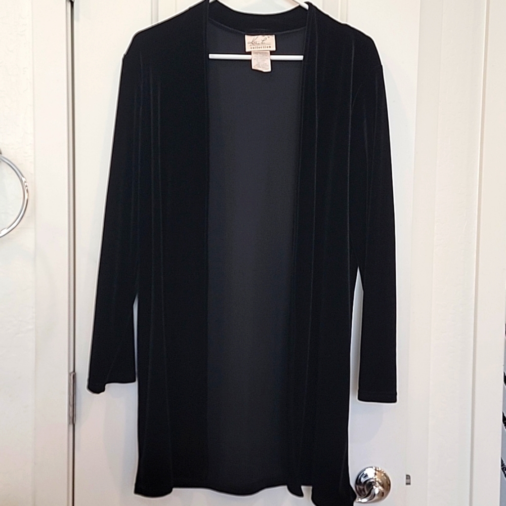Kathie Lee Collection Black Velvet Open-Front Cardigan
